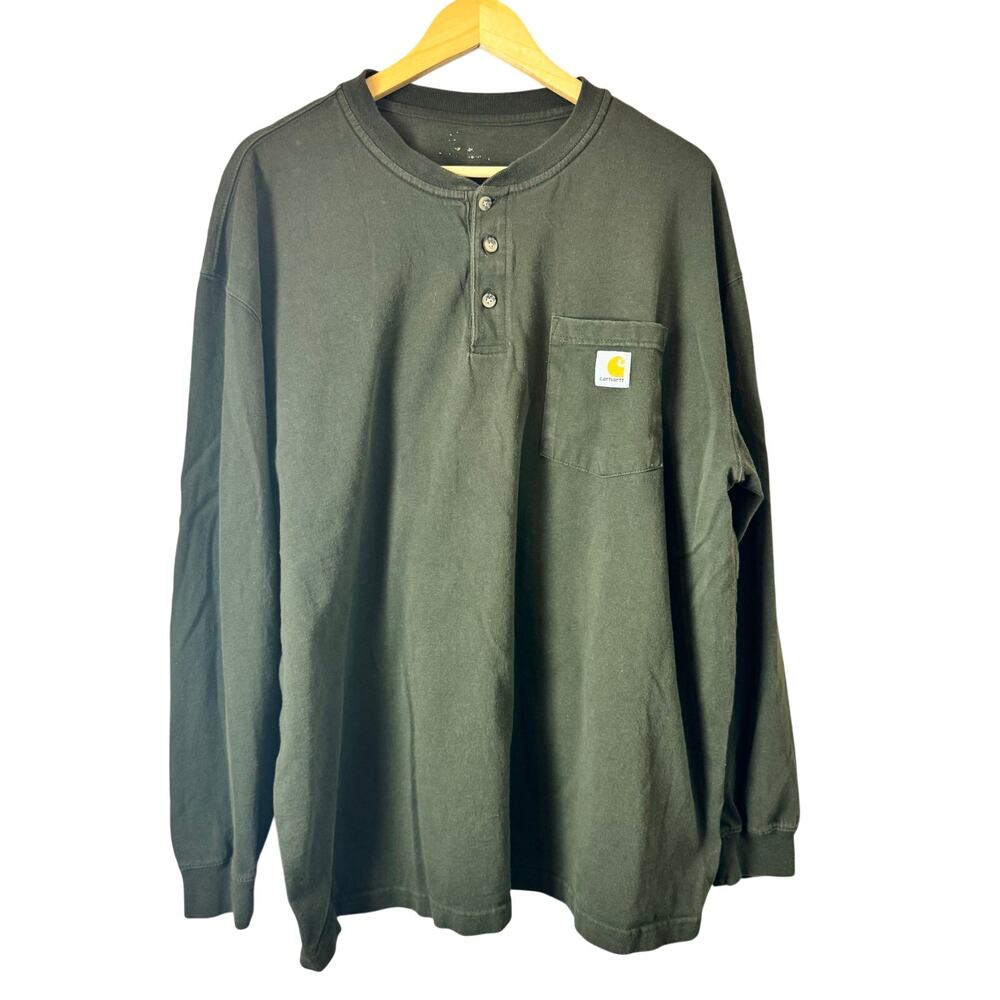 Carhartt Long-Sleeve Henley T-Shirt Chest Pocket Logo Patch Men’s XXL Work